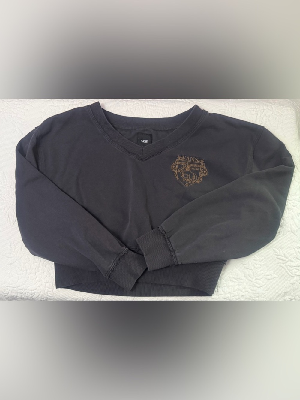 Vans Cropped V-Neck Sweater with Gold Crest